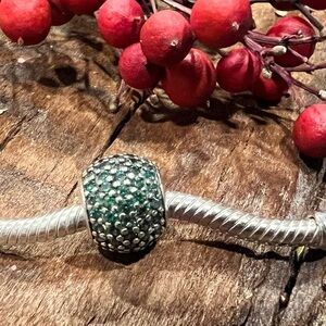 Authentic Pandora Emerald Green Pave Lights Charm Bead Ball Green Zirconia Ball